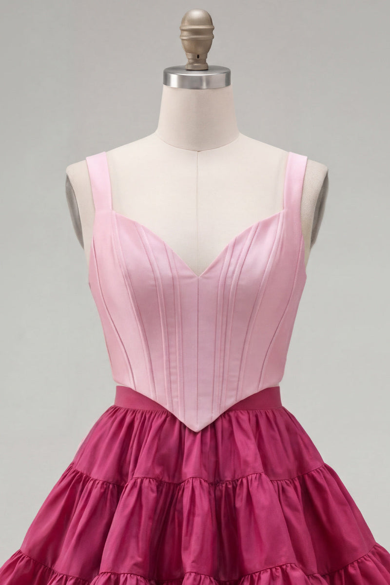 Load image into Gallery viewer, 2 Piece A-Line Ruffled Rust Orange Corset Short Prom Dress