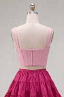 Load image into Gallery viewer, 2 Piece A-Line Ruffled Rust Orange Corset Short Prom Dress