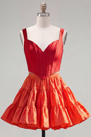 Load image into Gallery viewer, 2 Piece A-Line Ruffled Rust Orange Corset Short Prom Dress