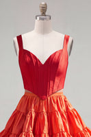 Load image into Gallery viewer, 2 Piece A-Line Ruffled Rust Orange Corset Short Prom Dress