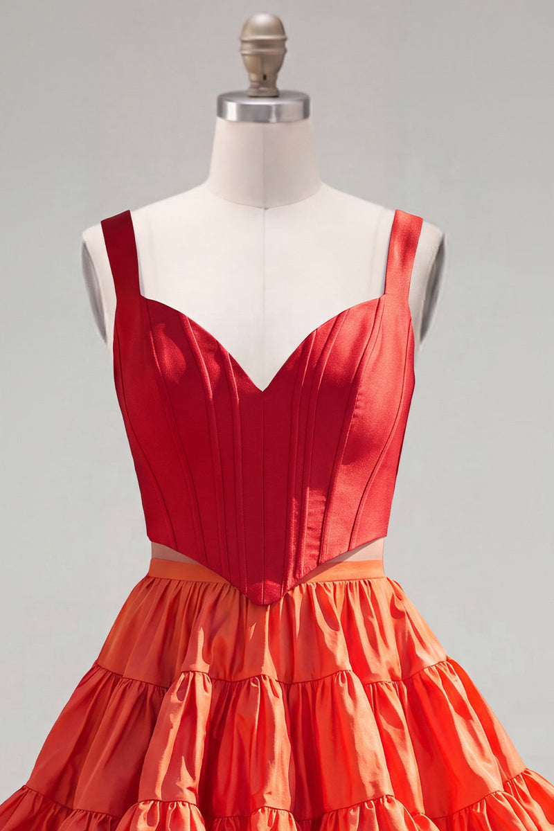 Load image into Gallery viewer, 2 Piece A-Line Ruffled Rust Orange Corset Short Prom Dress