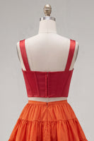 Load image into Gallery viewer, 2 Piece A-Line Ruffled Rust Orange Corset Short Prom Dress