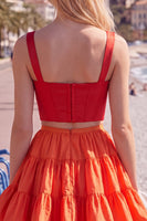 Load image into Gallery viewer, 2 Piece A-Line Ruffled Rust Orange Corset Short Prom Dress