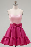 Load image into Gallery viewer, A-Line Navy Purple Color Block Ruffled Short Prom Dress with Bow