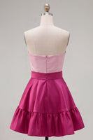 Load image into Gallery viewer, A-Line Navy Purple Color Block Ruffled Short Prom Dress with Bow