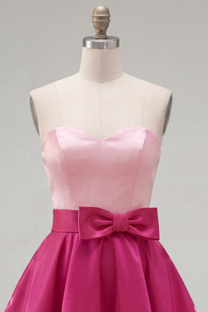 Load image into Gallery viewer, A-Line Navy Purple Color Block Ruffled Short Prom Dress with Bow