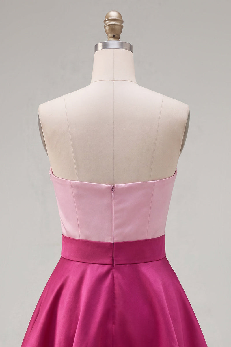 Load image into Gallery viewer, A-Line Navy Purple Color Block Ruffled Short Prom Dress with Bow