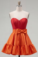 Load image into Gallery viewer, A-Line Navy Purple Color Block Ruffled Short Prom Dress with Bow