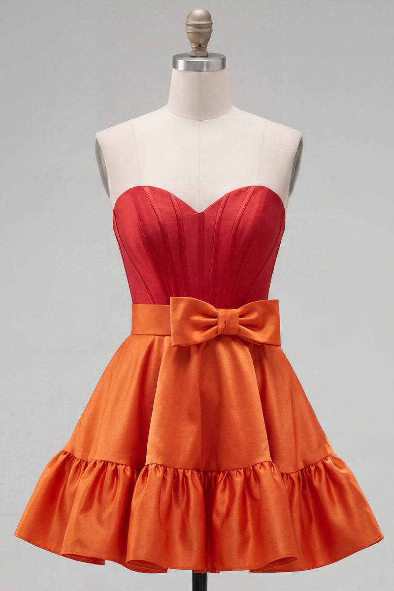 Load image into Gallery viewer, A-Line Navy Purple Color Block Ruffled Short Prom Dress with Bow