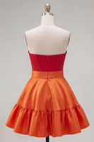 Load image into Gallery viewer, A-Line Navy Purple Color Block Ruffled Short Prom Dress with Bow
