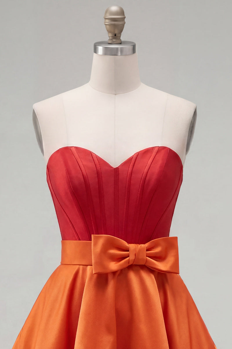 Load image into Gallery viewer, A-Line Navy Purple Color Block Ruffled Short Prom Dress with Bow