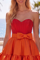Load image into Gallery viewer, A-Line Navy Purple Color Block Ruffled Short Prom Dress with Bow