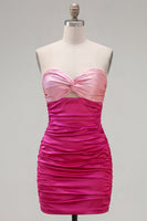 Load image into Gallery viewer, Pink Fuchsia Color Block Keyhole Tight Short Prom Dress