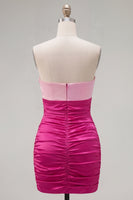 Load image into Gallery viewer, Pink Fuchsia Color Block Keyhole Tight Short Prom Dress