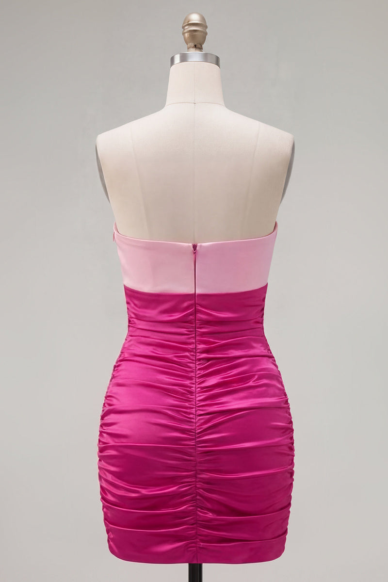 Load image into Gallery viewer, Pink Fuchsia Color Block Keyhole Tight Short Prom Dress