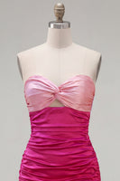 Load image into Gallery viewer, Pink Fuchsia Color Block Keyhole Tight Short Prom Dress