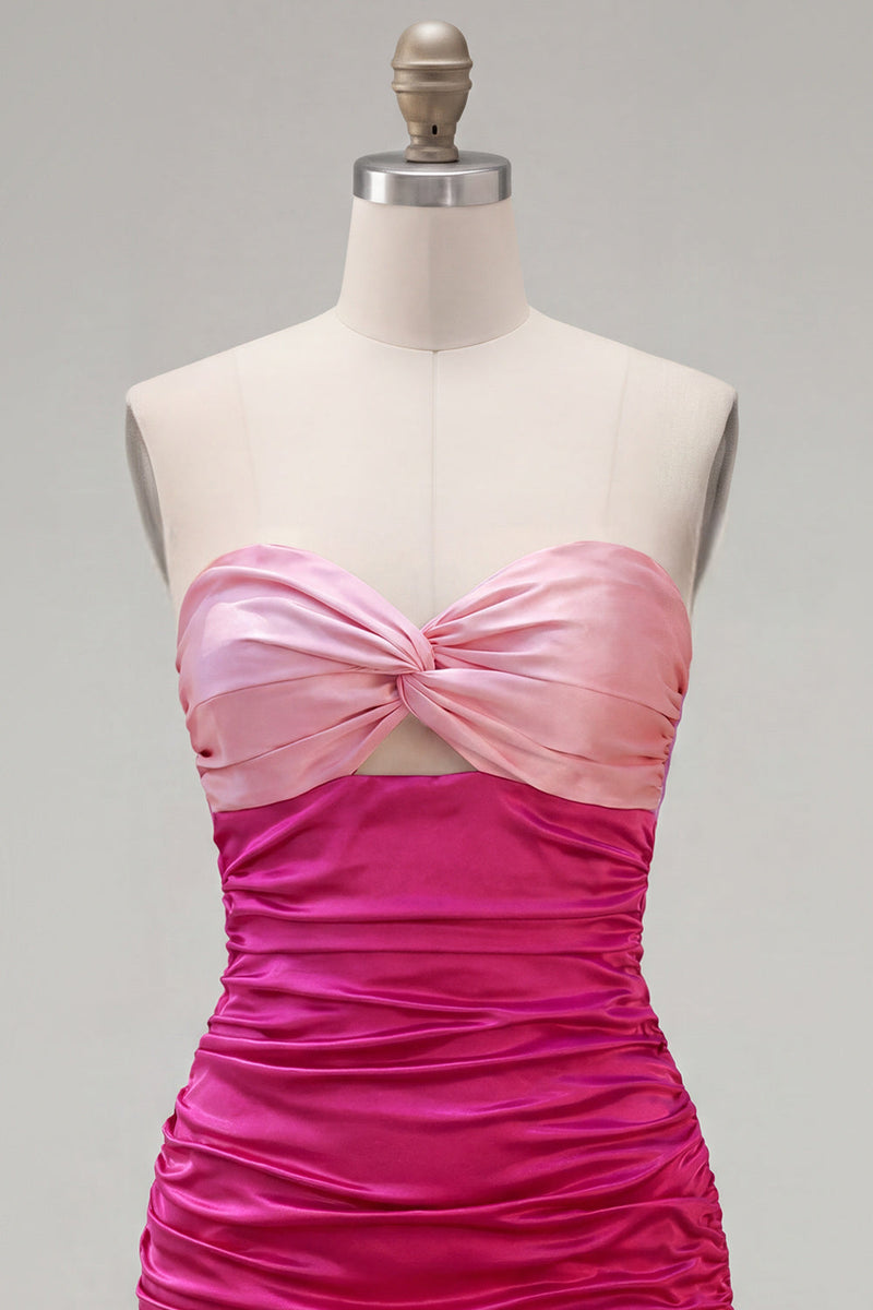 Load image into Gallery viewer, Pink Fuchsia Color Block Keyhole Tight Short Prom Dress