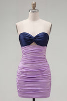 Load image into Gallery viewer, Pink Fuchsia Color Block Keyhole Tight Short Prom Dress