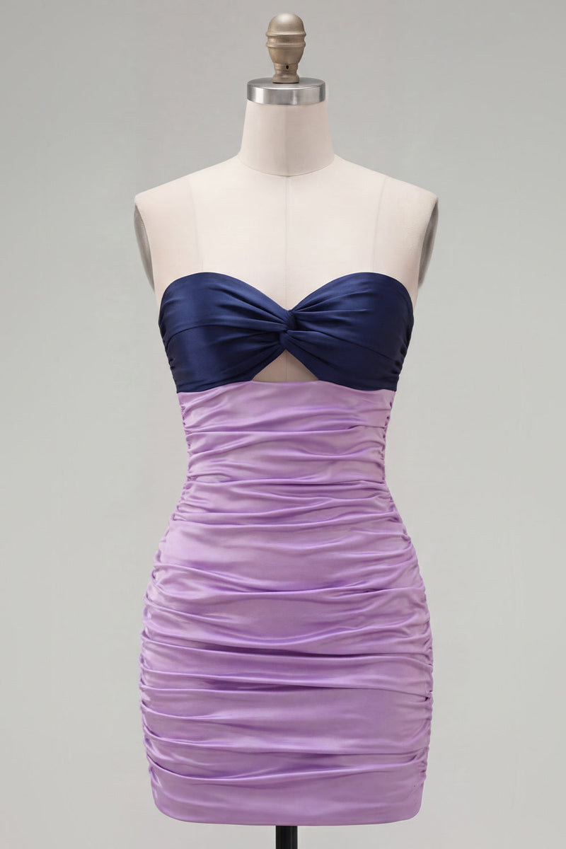 Load image into Gallery viewer, Pink Fuchsia Color Block Keyhole Tight Short Prom Dress