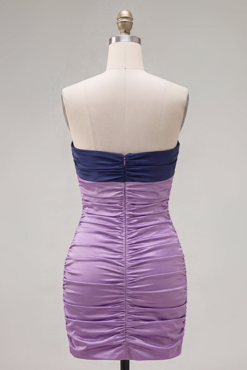 Load image into Gallery viewer, Pink Fuchsia Color Block Keyhole Tight Short Prom Dress