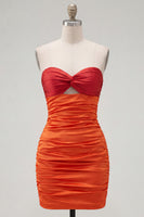 Load image into Gallery viewer, Pink Fuchsia Color Block Keyhole Tight Short Prom Dress
