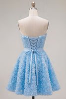 Load image into Gallery viewer, A-Line Blue Sweetheart Short Short Prom Dress with 3D Flowers