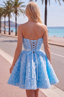Load image into Gallery viewer, A-Line Blue Sweetheart Short Short Prom Dress with 3D Flowers