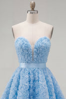 Load image into Gallery viewer, A-Line Blue Sweetheart Short Short Prom Dress with 3D Flowers