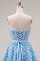 Load image into Gallery viewer, A-Line Blue Sweetheart Short Short Prom Dress with 3D Flowers
