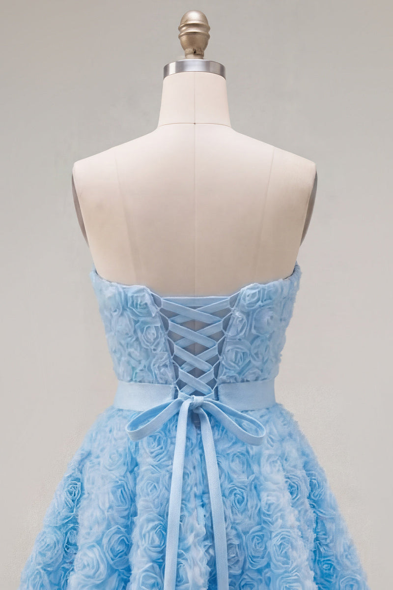 Load image into Gallery viewer, A-Line Blue Sweetheart Short Short Prom Dress with 3D Flowers