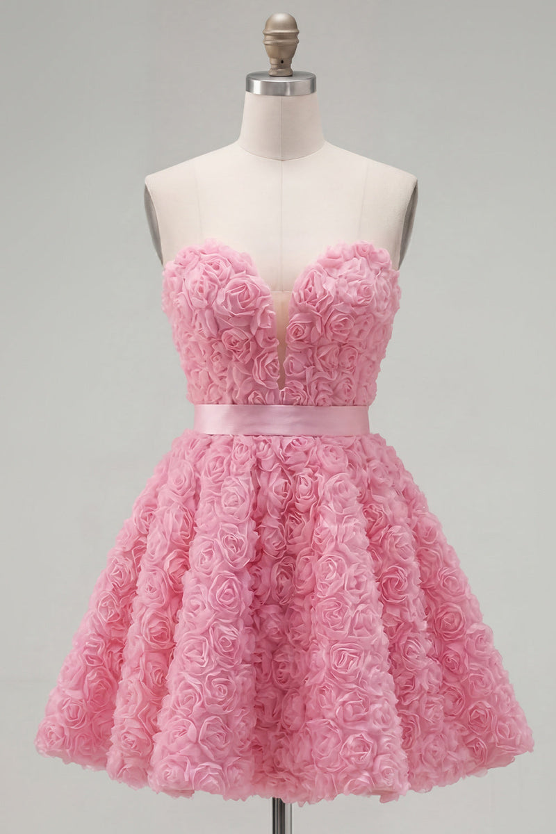 Load image into Gallery viewer, A-Line Blue Sweetheart Short Short Prom Dress with 3D Flowers