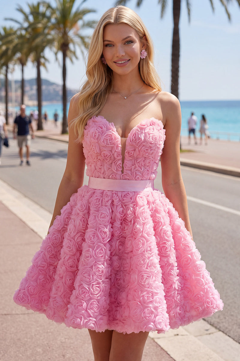 Load image into Gallery viewer, A-Line Blue Sweetheart Short Short Prom Dress with 3D Flowers