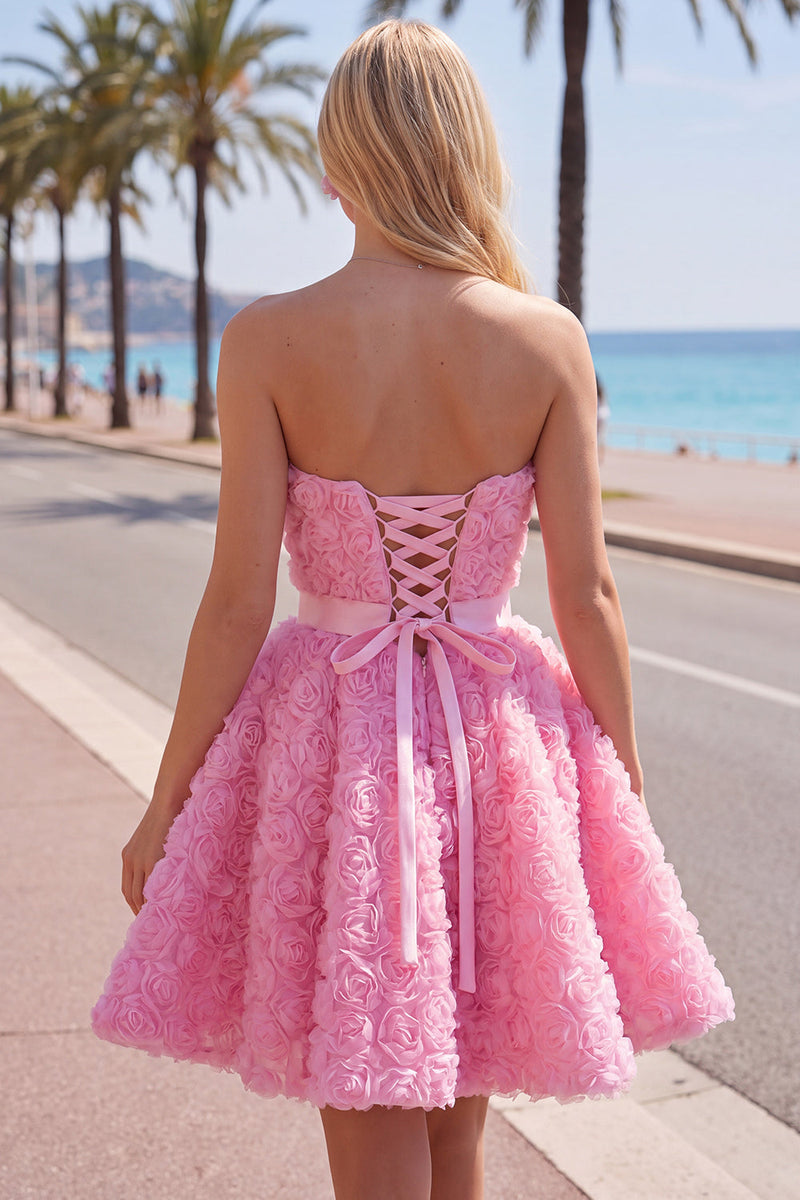 Load image into Gallery viewer, A-Line Blue Sweetheart Short Short Prom Dress with 3D Flowers