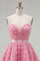 Load image into Gallery viewer, A-Line Blue Sweetheart Short Short Prom Dress with 3D Flowers