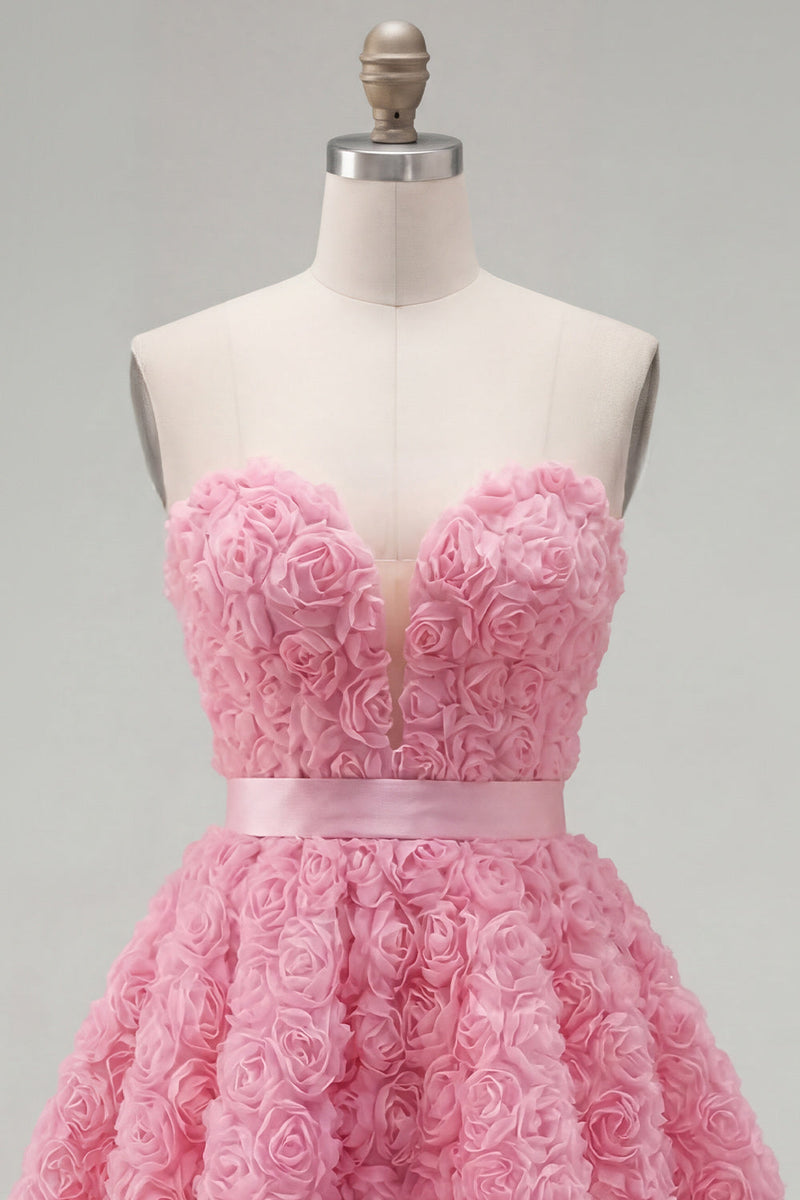 Load image into Gallery viewer, A-Line Blue Sweetheart Short Short Prom Dress with 3D Flowers