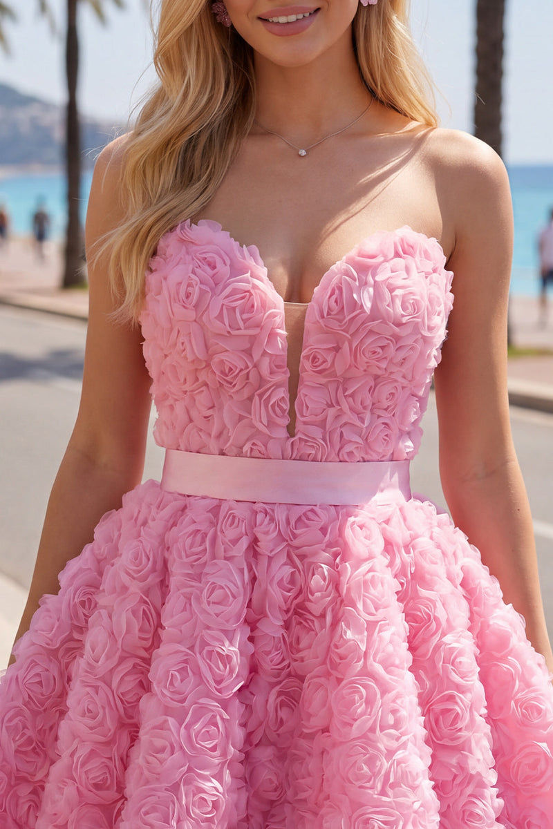 Load image into Gallery viewer, A-Line Blue Sweetheart Short Short Prom Dress with 3D Flowers