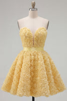 Load image into Gallery viewer, A-Line Blue Sweetheart Short Short Prom Dress with 3D Flowers