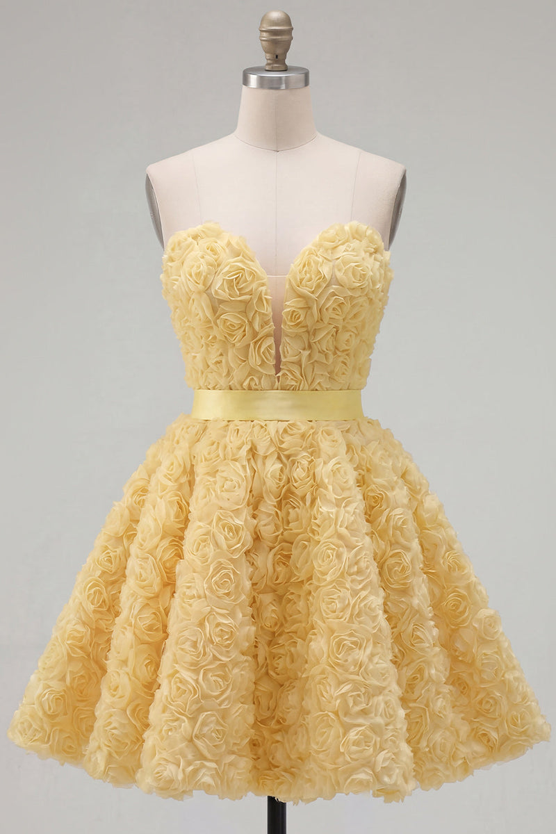 Load image into Gallery viewer, A-Line Blue Sweetheart Short Short Prom Dress with 3D Flowers