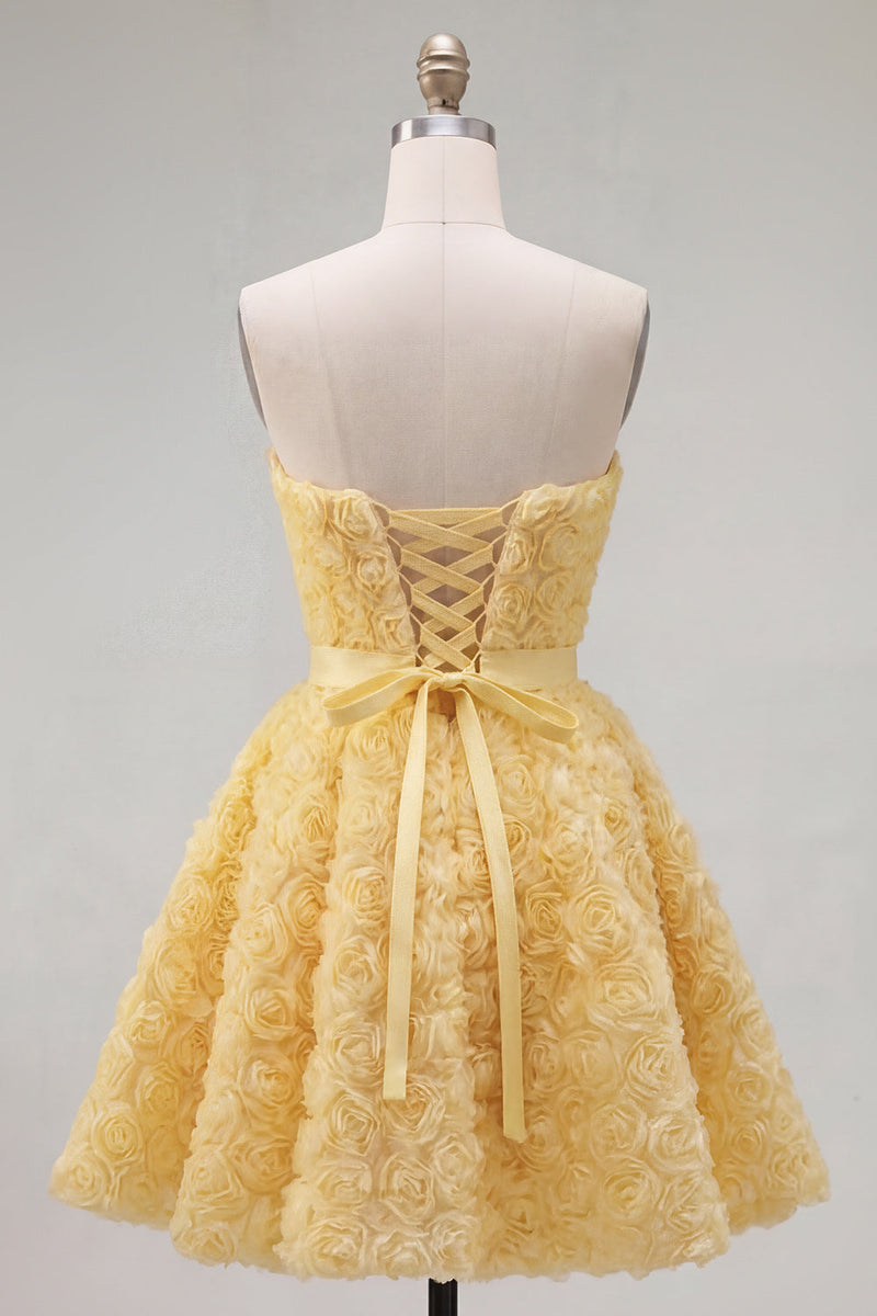 Load image into Gallery viewer, A-Line Blue Sweetheart Short Short Prom Dress with 3D Flowers