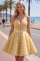 Load image into Gallery viewer, A-Line Blue Sweetheart Short Short Prom Dress with 3D Flowers