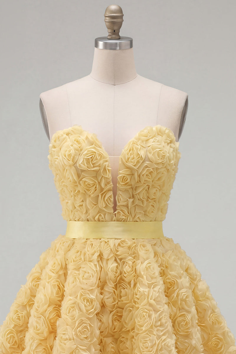 Load image into Gallery viewer, A-Line Blue Sweetheart Short Short Prom Dress with 3D Flowers