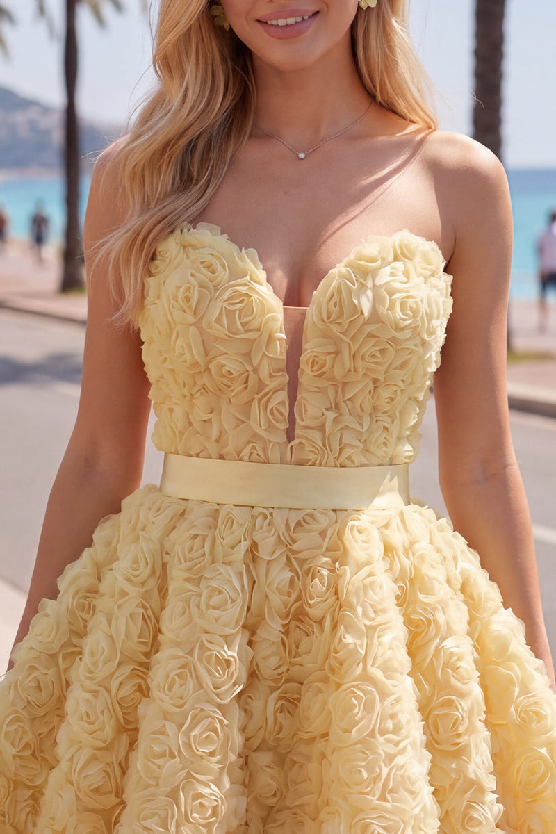 Load image into Gallery viewer, A-Line Blue Sweetheart Short Short Prom Dress with 3D Flowers