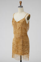 Load image into Gallery viewer, Golden Sparkly Tight Short Prom Dress with Fringes