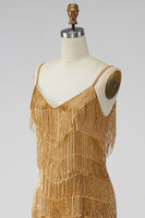Load image into Gallery viewer, Golden Sparkly Tight Short Prom Dress with Fringes