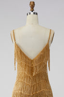 Load image into Gallery viewer, Golden Sparkly Tight Short Prom Dress with Fringes