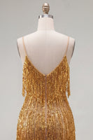 Load image into Gallery viewer, Golden Sparkly Tight Short Prom Dress with Fringes