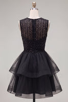 Load image into Gallery viewer, Sparkly White A-Line Beaded Illusion Neck Tiered Short Cocktail Dress