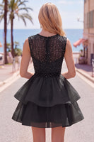 Load image into Gallery viewer, Sparkly White A-Line Beaded Illusion Neck Tiered Short Cocktail Dress