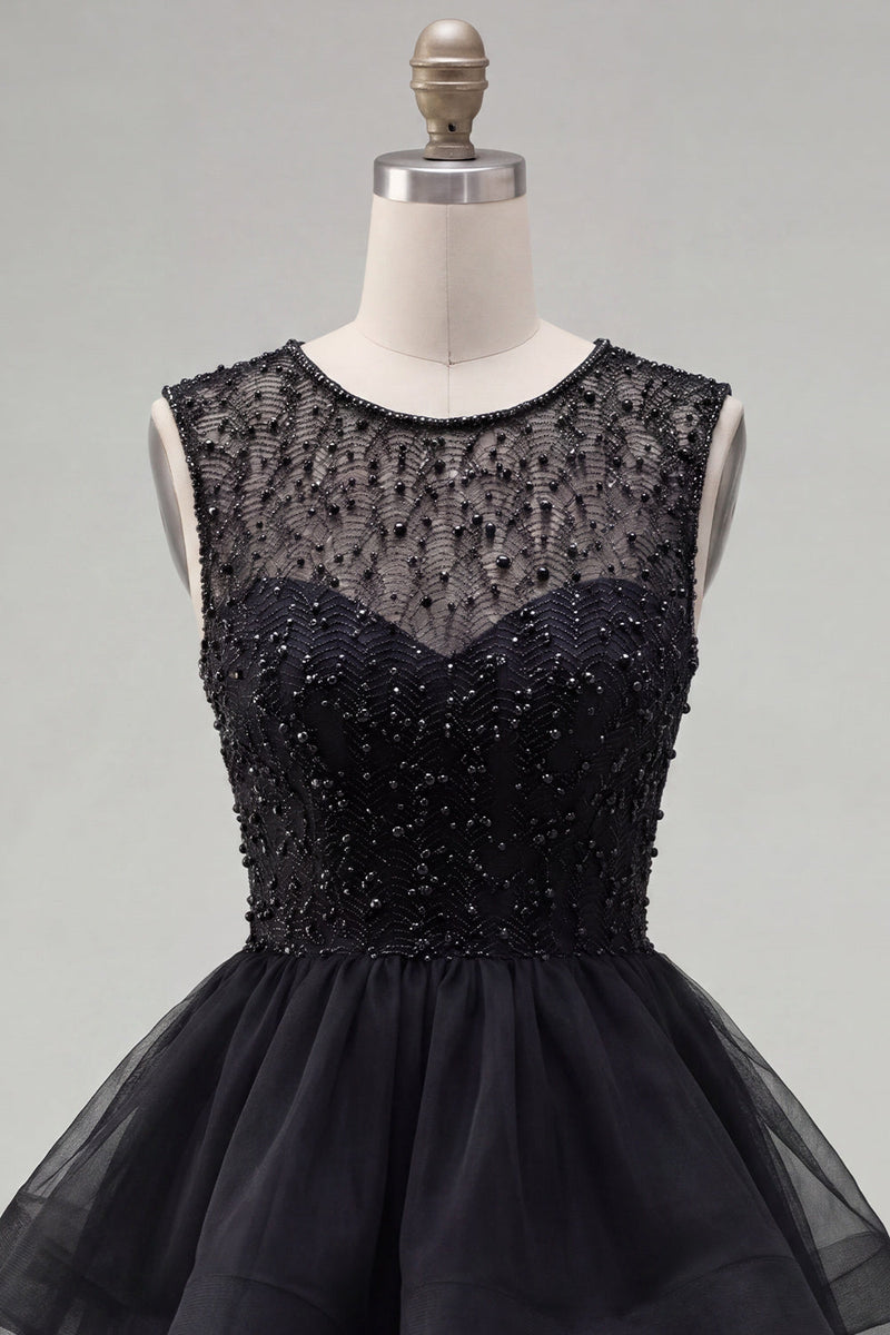 Load image into Gallery viewer, Sparkly White A-Line Beaded Illusion Neck Tiered Short Cocktail Dress