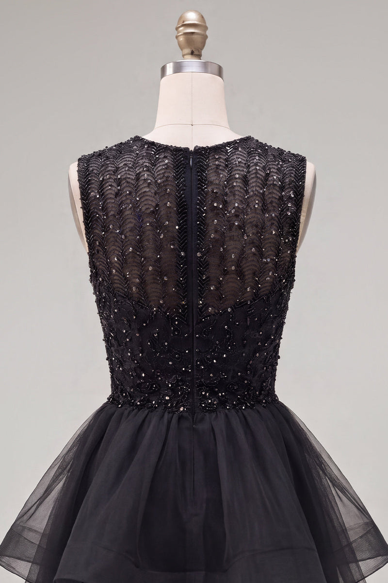 Load image into Gallery viewer, Sparkly White A-Line Beaded Illusion Neck Tiered Short Cocktail Dress
